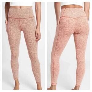 Athleta Leggings Salutation Stash II Textured Tight Orange White Leopard Length